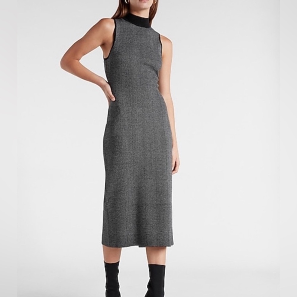 Express herringbone mock neck maxi dress